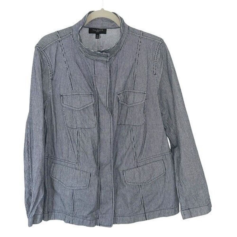 Talbots Denim Jacket Women's Blue‎ Railroad 100% cotton Striped Size 14w Plus